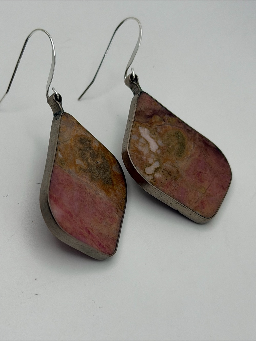 VTG Russian Green Jasper/Melchior Earrings | Ural Mountain Artisan Dangles